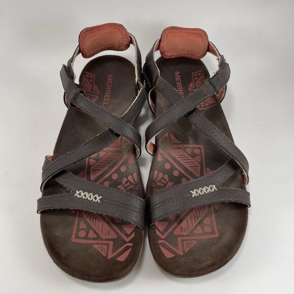 Merrell Sandspur Leather Sandals Womens Size 8 Espresso Brown Strappy Active - Picture 9 of 9